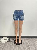 Fashion Women Middle Waist Pockets Strech Denim Shorts NIYA-8168