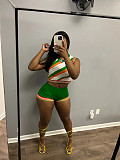 Women Stripes Knitted Vest and High Waist Shorts 2 Pieces Set XT-8168