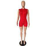 Sleeveless Hot Bricks Zipper V-neck Short Jumpsuits NK-8357