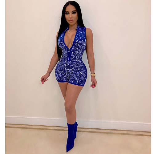 Sleeveless Hot Bricks Zipper V-neck Short Jumpsuits NK-8357