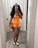 Girls Sexy Strapless Straps Solid Color Bodycon Rompsuit TK-6321