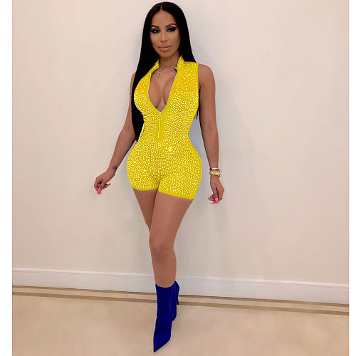 Sleeveless Hot Bricks Zipper V-neck Short Jumpsuits NK-8357