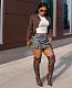 Casual Women High-elastic Multi-pocket Cargo Wash Denim Short Skirt CY-0055