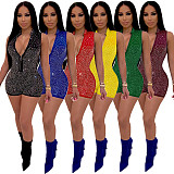 Sleeveless Hot Bricks Zipper V-neck Short Jumpsuits NK-8357
