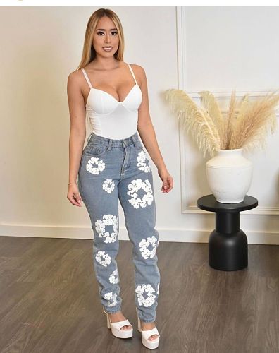 Casual Women Denim High-waisted Light Blue Wash Pant Jeans CY-0056