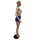 Women Stripes Knitted Vest and High Waist Shorts 2 Pieces Set XT-8168