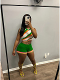 Women Stripes Knitted Vest and High Waist Shorts 2 Pieces Set XT-8168