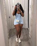 Girls Sexy Strapless Straps Solid Color Bodycon Rompsuit TK-6321