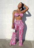 Striped Print Halter Bra Crop Tops Pleated Pants Suit ANDI-1533