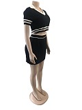 Polo Neck Knitting T-shirts Pleated Skirt Two Piece Sets OSM-4398
