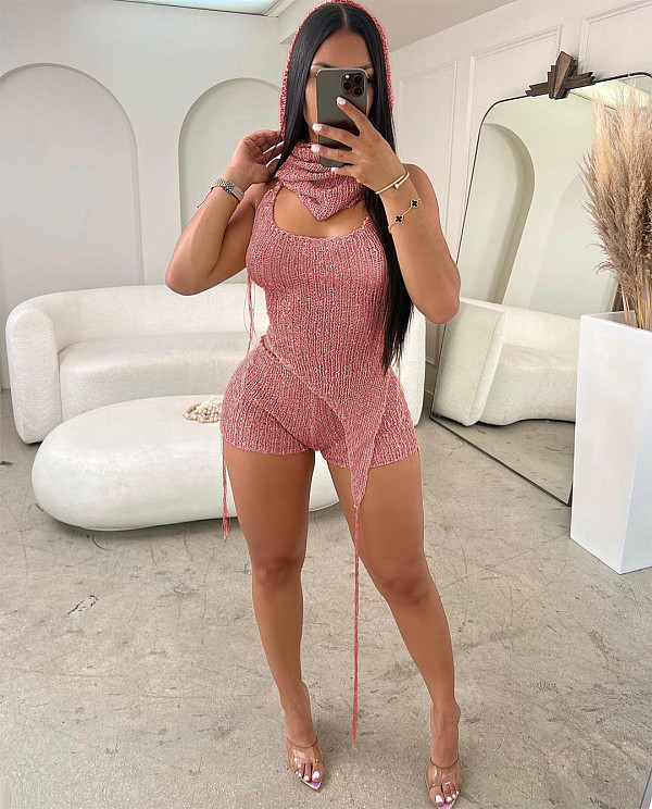 Sexy Knitted Sequin Irregular 3 Piece Shorts Set XT-8187