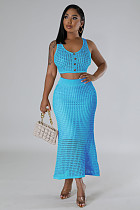 Women's Tassel Fishnet Knitted Casual Two-piece Set OSM-4453