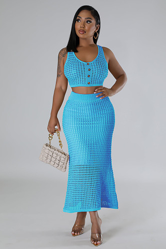 Women's Tassel Fishnet Knitted Casual Two-piece Set OSM-4453