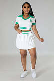 Polo Neck Knitting T-shirts Pleated Skirt Two Piece Sets OSM-4398
