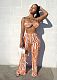 Striped Print Halter Bra Crop Tops Pleated Pants Suit ANDI-1533