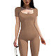 Leisure Women Short Sleeves Square Collar Sporty Jumpsuit HXZY-0370