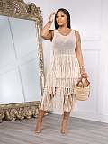 Fashion Knitted Hand Hook Beach Tassel Mesh Smock Long Dress CM-8721