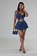 Lady Halter Denim Crop Top Two Pieces Shorts Set YUN-51085