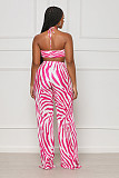 Striped Print Halter Bra Crop Tops Pleated Pants Suit ANDI-1533