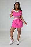 Polo Neck Knitting T-shirts Pleated Skirt Two Piece Sets OSM-4398