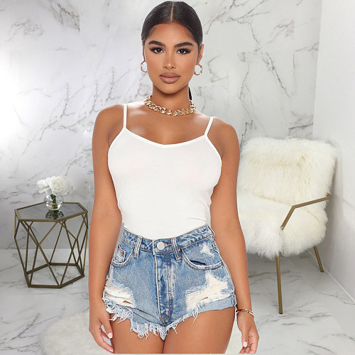 Tight Jeans Ladies Sexy Ripped Shorts Denim Tassal HSF-2299
