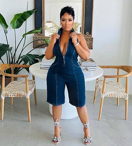Casual Crew Neck Sleeveless Denim Shorts Romper MEM-88558
