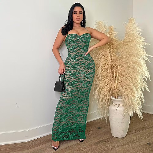 Sexy Strapless Lace Women Sleeveless Slim Long Dress YF-10711