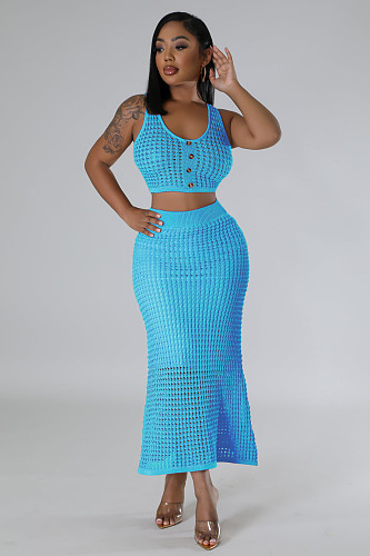 Women's Tassel Fishnet Knitted Casual Two-piece Set OSM-4453