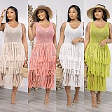 Fashion Knitted Hand Hook Beach Tassel Mesh Smock Long Dress CM-8721