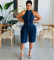 Casual Crew Neck Sleeveless Denim Shorts Romper MEM-88558