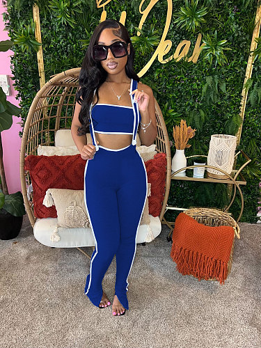 Sexy Women Strapless Crop Top And Bodycon Overalls 2 Pieces Sets NTY-7398