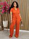 Women's Short Sleeve V-neck Blouse Loose Pleated Two-piece Pants Sets AIL-275