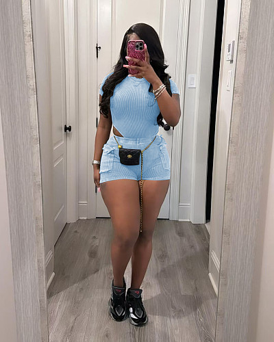 Casual Girls Short Sleeves Bodysuit And Shorts 2 Pieces Sets TR-1311