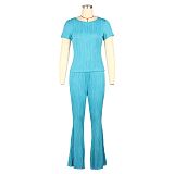 Casual Women Short Sleeves Tops And Long Pants Sporty 2 Pieces Set AIL-272