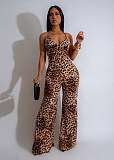 Sexy Backless Leopard Printed Women Straps Summer Long Jumpsuit AIL-274