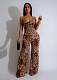 Sexy Backless Leopard Printed Women Straps Summer Long Jumpsuit AIL-274