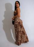 Sexy Backless Leopard Printed Women Straps Summer Long Jumpsuit AIL-274