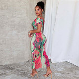 Sexy Drop Off Shoulder Prints Sleeveless Package Hips Long Dress NY-10751