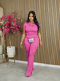 Casual Women Short Sleeves Tops And Long Pants Sporty 2 Pieces Set AIL-272