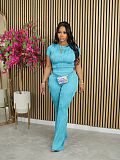 Casual Women Short Sleeves Tops And Long Pants Sporty 2 Pieces Set AIL-272