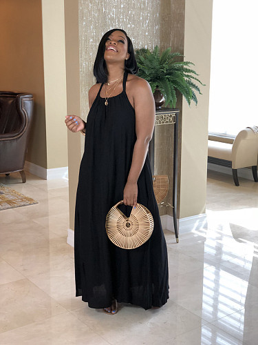 Women Sexy Backless Halter Sleeveless Loose Bohemia Long Dress AIL-273