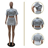 Casual Women Solid Color Patchwork Zipper Cardigan Short Skirts 2 Pieces Sets TR-1312