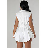2024 Solid Color Girls Sleeveless Lapel Buttons Romper FOS-8384