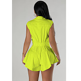2024 Solid Color Girls Sleeveless Lapel Buttons Romper FOS-8384