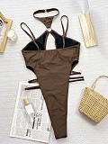 Sexy Hollow-out Bandage Coffee One-pieces Swimwear XM-928