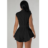 2024 Solid Color Girls Sleeveless Lapel Buttons Romper FOS-8384