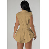 2024 Solid Color Girls Sleeveless Lapel Buttons Romper FOS-8384