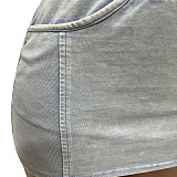 Casual Women Solid Color Patchwork Zipper Cardigan Short Skirts 2 Pieces Sets TR-1312