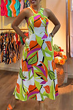 Fashion Printed Women Sleeveless Off Shoulder Long Dresses NY-10733