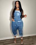 Sexy Strapless Women Pockets Patchwork Loose Denim Jumpsuit NY-5006